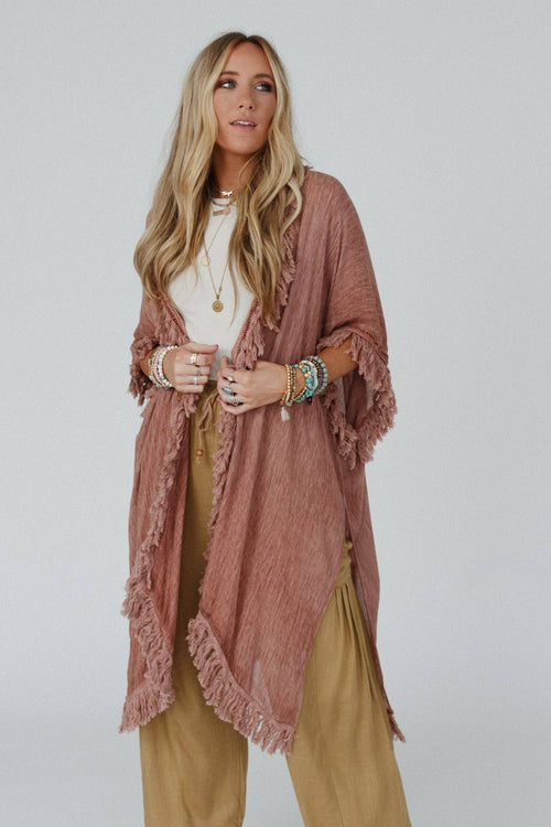 Three Bird Nest On The Edge Fringe Kimono