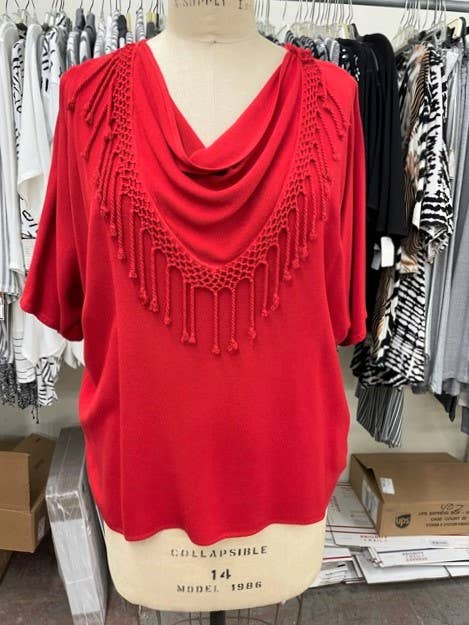 225F R Red Fringe Top