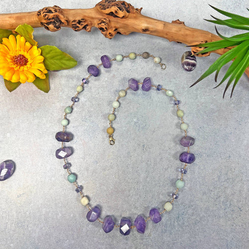 Amazonite & Amethyst Rosary Style Necklace