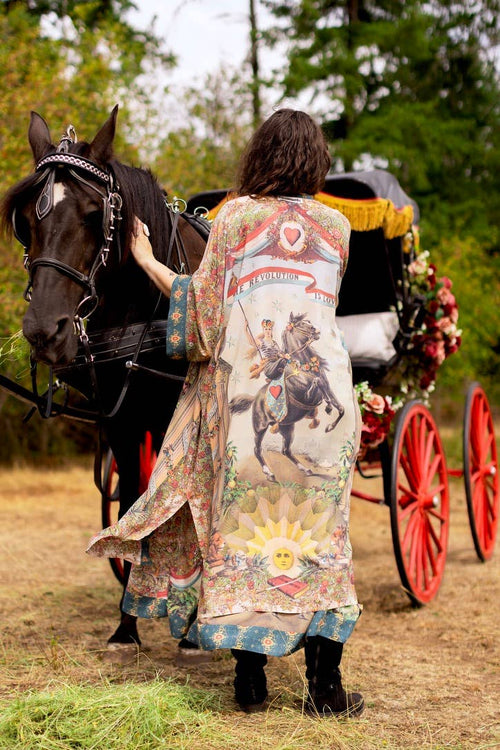 Love Revolution Opera Duster Kimono Robe w/ horse & florals