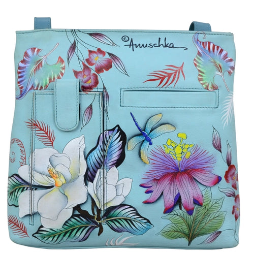 Hand-Painted Leather Medium Crossbody with Double Zip Pockets - 447 JRD
