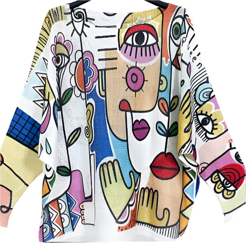 Eye "Picasso" Art Layering Sweater With Stretch