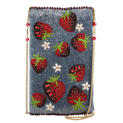 Strawberry Jam Red Beaded Strawberries Crossbody Phone Bag