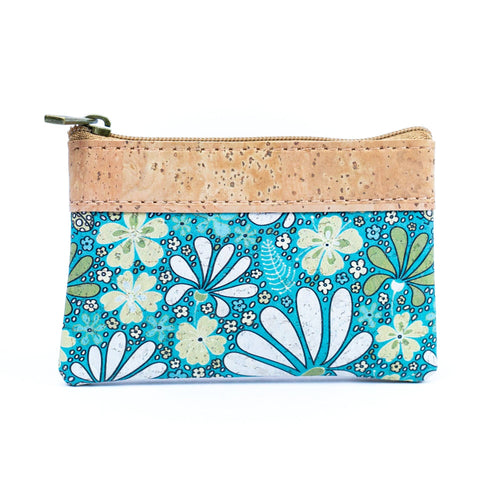 Chic Printed Cork Mini Wallet for Women with Dual Zip Compartments 2316