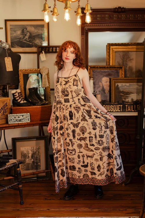 Curiosities Bohéme Maxi Slip Dress w/ whimiscal print