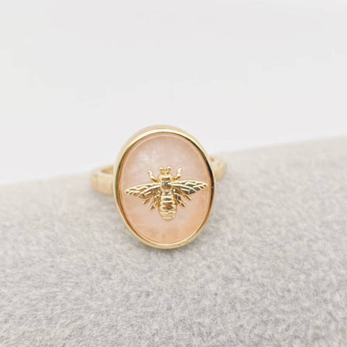 Natural Stone Golden Bee Opening Adjustable Ring 55753
