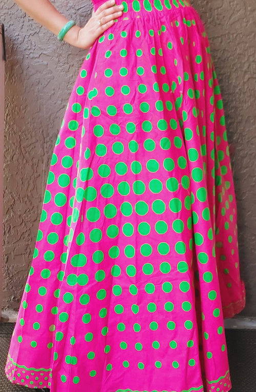 7001- Wax Maxi Skirt- Pink-Green