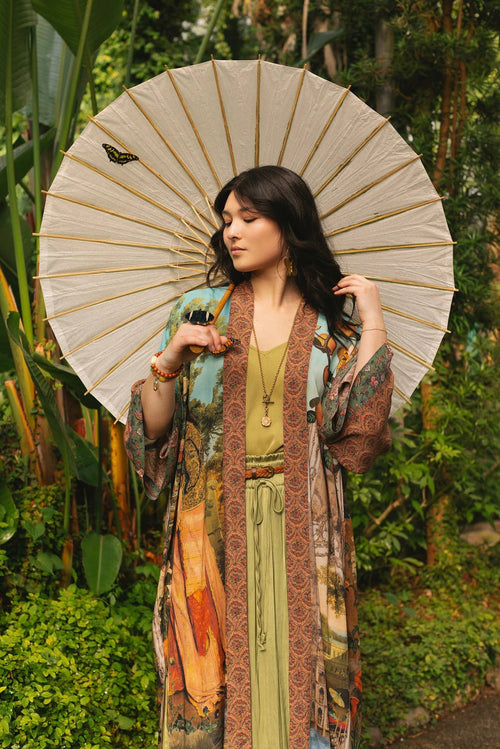 Secret Garden Long Duster Bamboo Kimono Robe with Swan