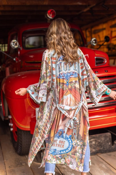 Love Language Printed Long Duster Bamboo Kimono Robe