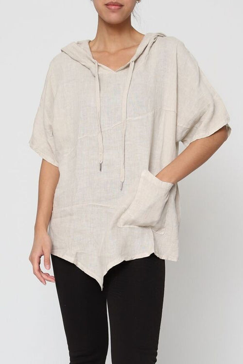 3833 Linen Hooded Blouse