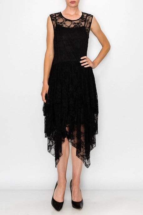 Origami 4609 Lined Lace Dress Black