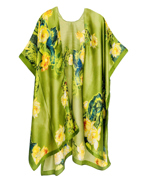 JC083386 Silky Green-Multi Lotus Floral Kimono  83386