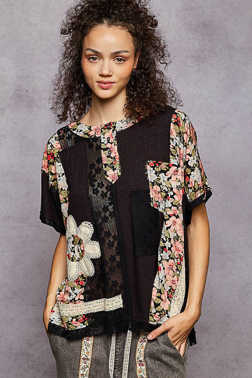 Floral Knit Rib Top YKT1394