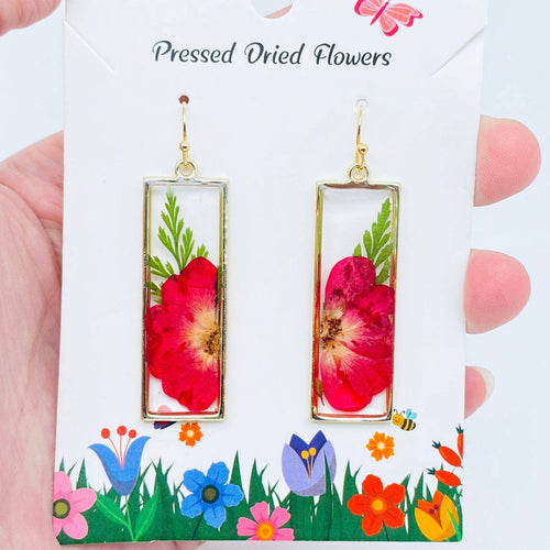 Rose & Ferns Genuine Dried Flowers Rectangular Earrings