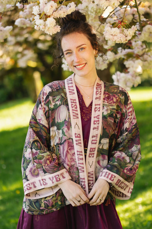Make A Wish Floral Cropped Bamboo Kimono w/ Good Luck Charms