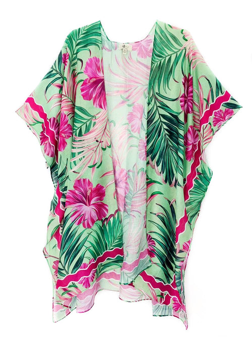 Green-Hot Pink Tropical Flower & Leaf 62675