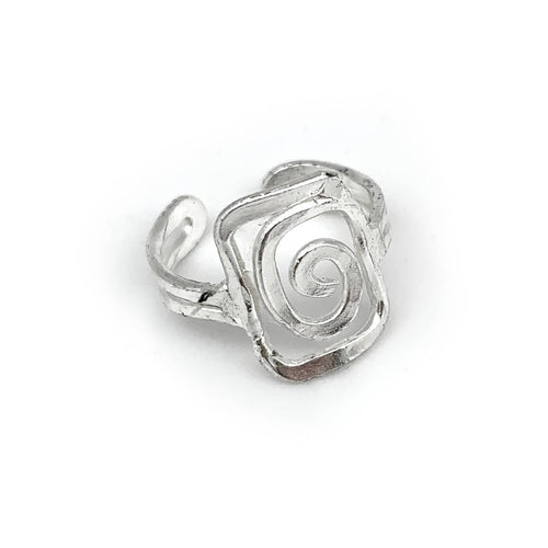 Silver Plated Adjustable Ring - Square Spiral R306