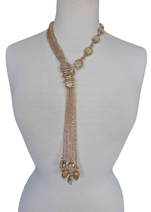 Multi-Strand Champagne Crystal Tassel Necklace 13F26-07