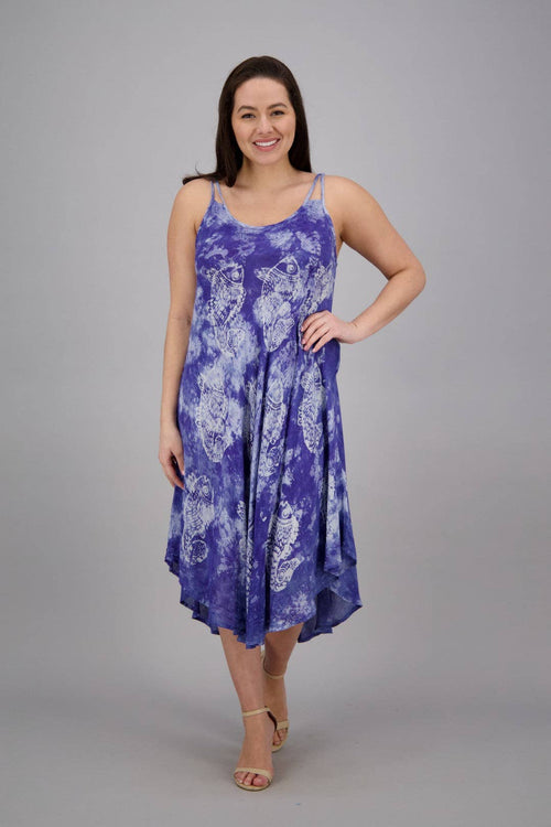 Double Strap Fish Block Print Tie Dye Dress 482217