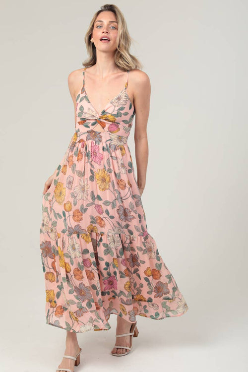 F4F50-A915 Chiffon Twist Front Cut Out Maxi Dress