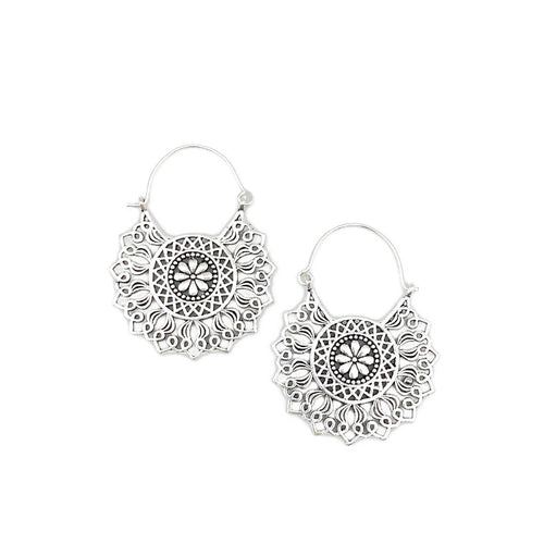 Tanvi Collection Earrings - Silver Filigree Floral Center