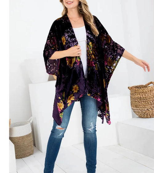 Velvet Black Floral Kimono