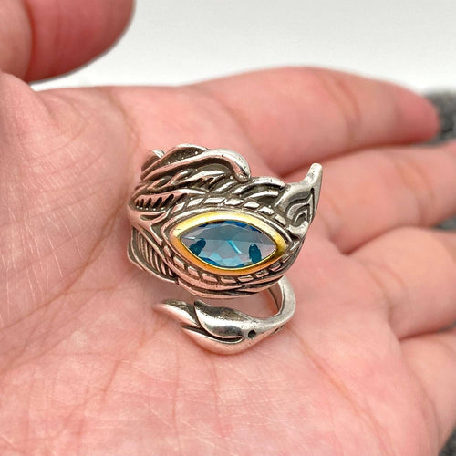 Vintage Blue Feather Shape Silver Plated Ring