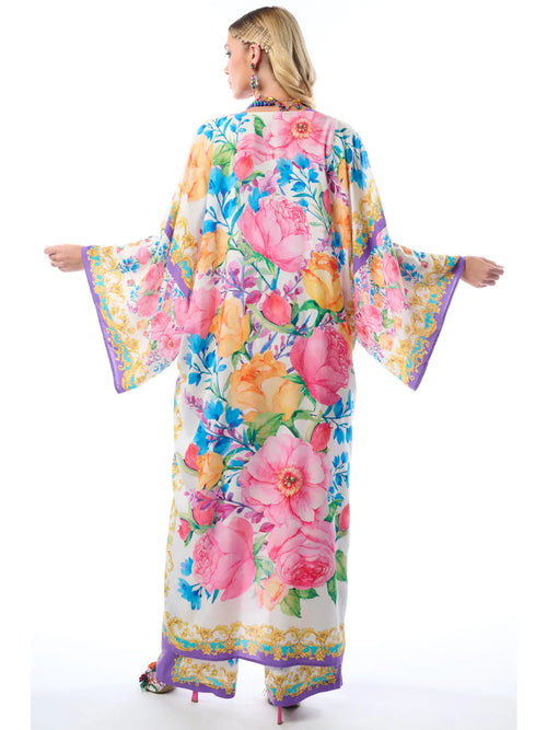 Blossom Maxi Kimono - White Floral | Boho Romantic Open Robe