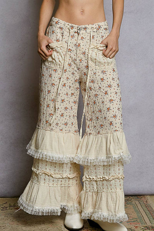Floral Ruffle Wide Pants UWP73A