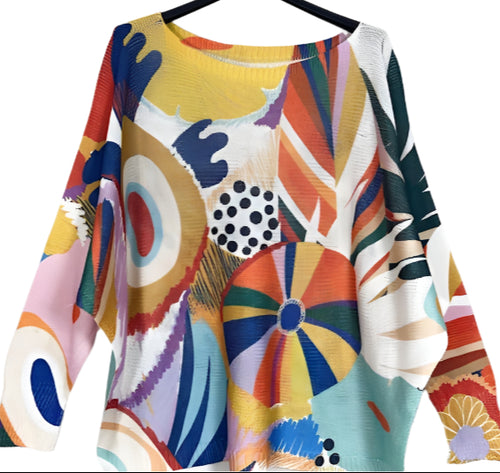 702 Multicolor Abstract  Round Knit Printed Sweater