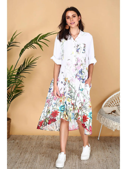 57517 Floral Linen Button Up