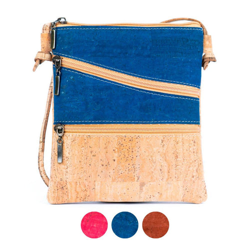 Solid Color Block Triple Zip Cork Crossbody 03