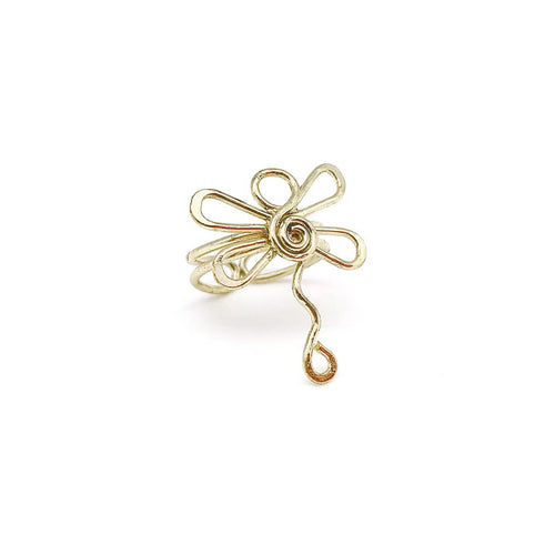 Gold Plated Adjustable Ring - Dragonfly