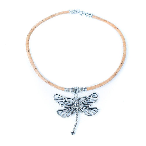 Natural Cork Dragonfly Pendant Necklace 1040