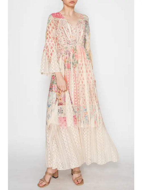 Romantic Lace Bell-Sleeved Dress 4658  BG Patch Floral