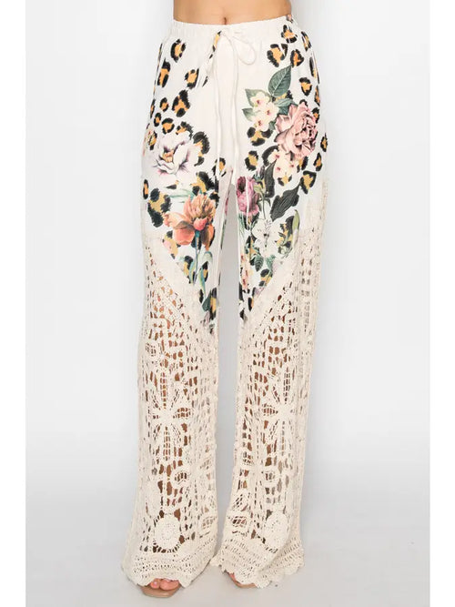 Crochet-Detail Lined Drawstring Pants-4899BG Leo FL