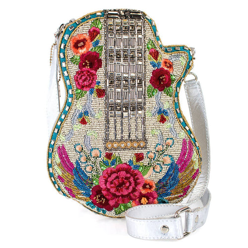 Metallic Melody Flower and Wings Guitar Crossbody Handbag
