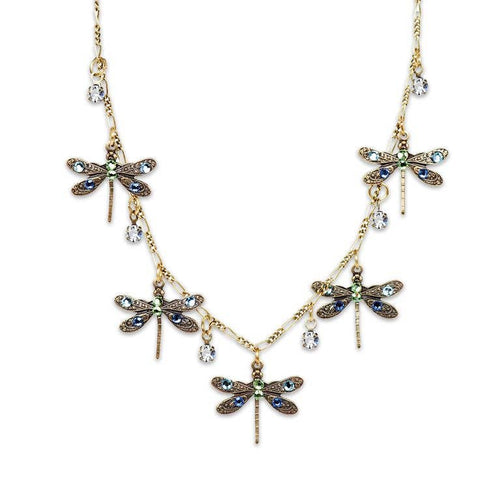 Dragonfly Crystal Drop Charm Necklace