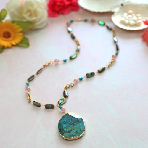 Ocean Jasper With Abalone Pendant Necklace 16C131