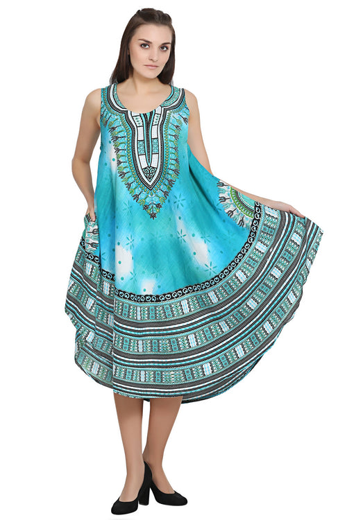 Dashiki Print Sleeveless Umbrella Dress 19116