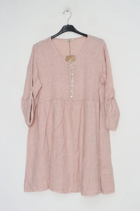 100% Linen Bitty Button Dress - 1139