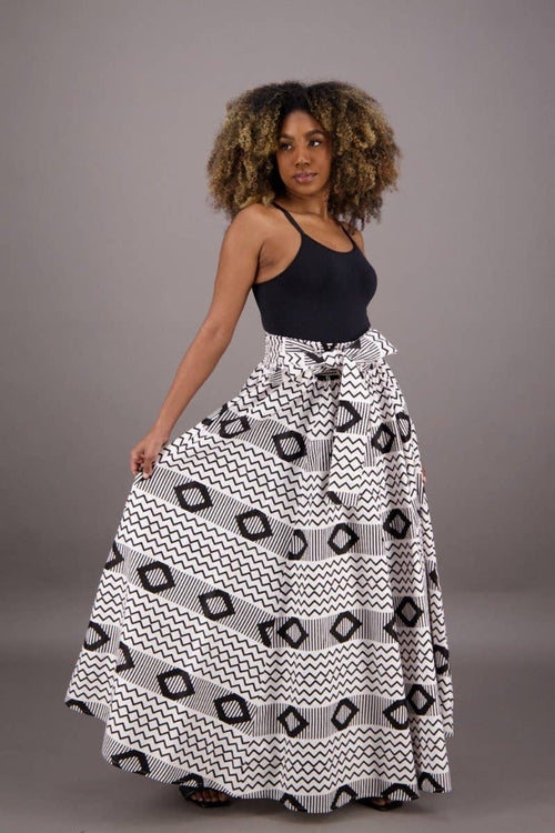 Full-Length Tie-Waist African Wax Print Skirt