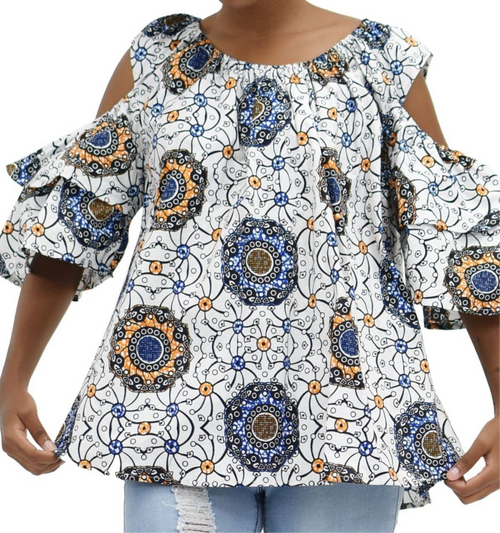 Wax Sale Print Cold Shoulder African Print Blouse 2248