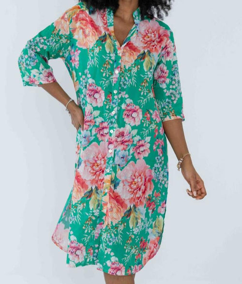 28530 3/4 Sleeve Printed Shirt Dress