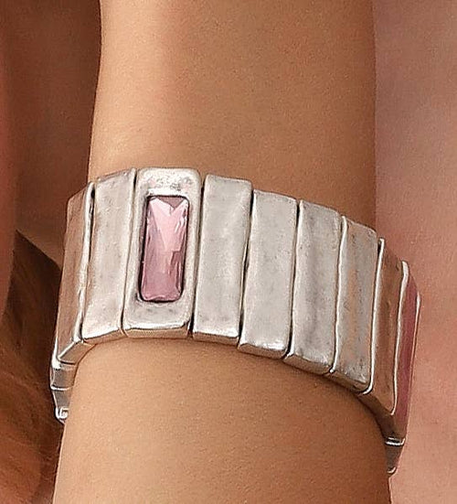 2369 Pretty in Pink Crystal Baugette Stone Bracelet