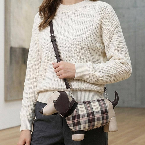 Faux Leather Doxie Plaid Handbag