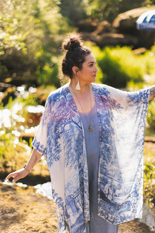 Let The Light In Bohemian Goddess Starduster Kimono w Delft Print