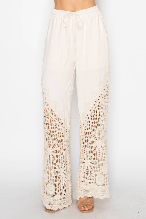 Crochet-Detail Lined Drawstring Pants-4899