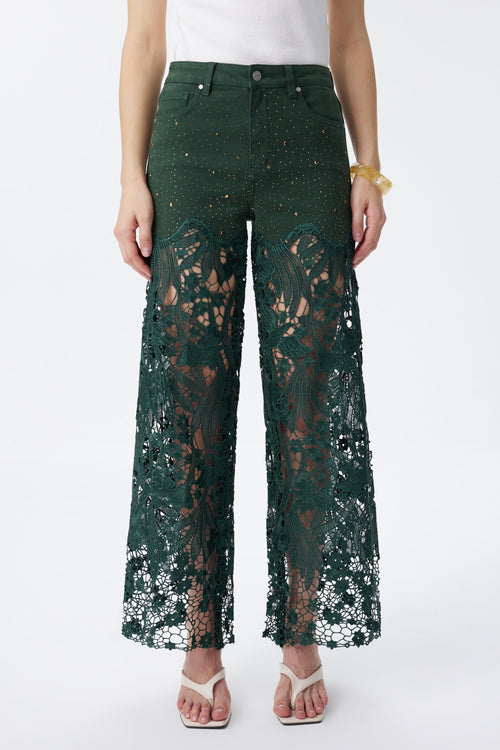 Evergreen Wide Leg High Rise Jeans with Lace 8090