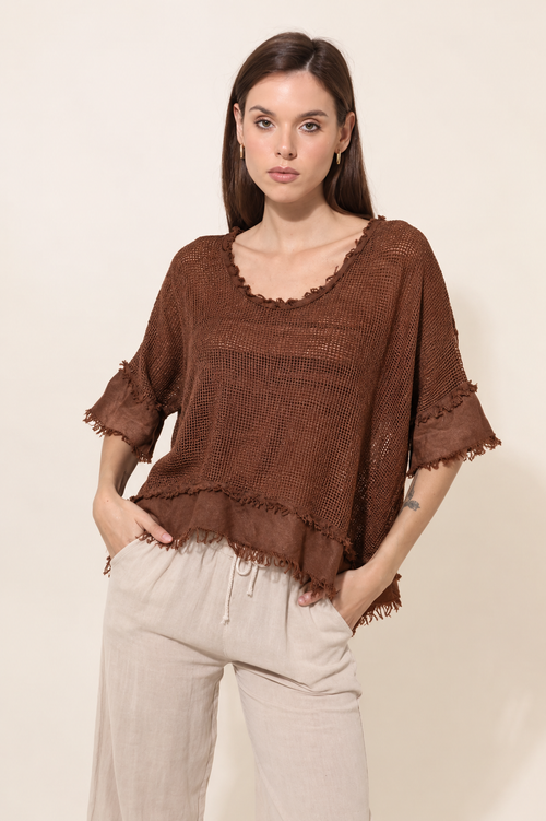 Cotton and Linen Openwork Blouse 11932
